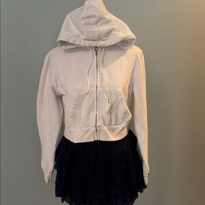 Brandy Melville White Cropped Zip Up Hoodie